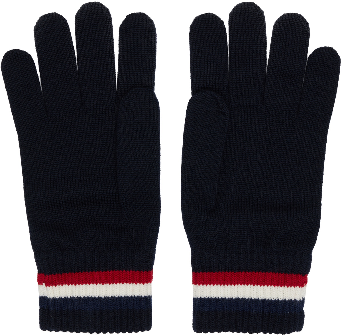 Moncler Navy Tricolor Wool Gloves