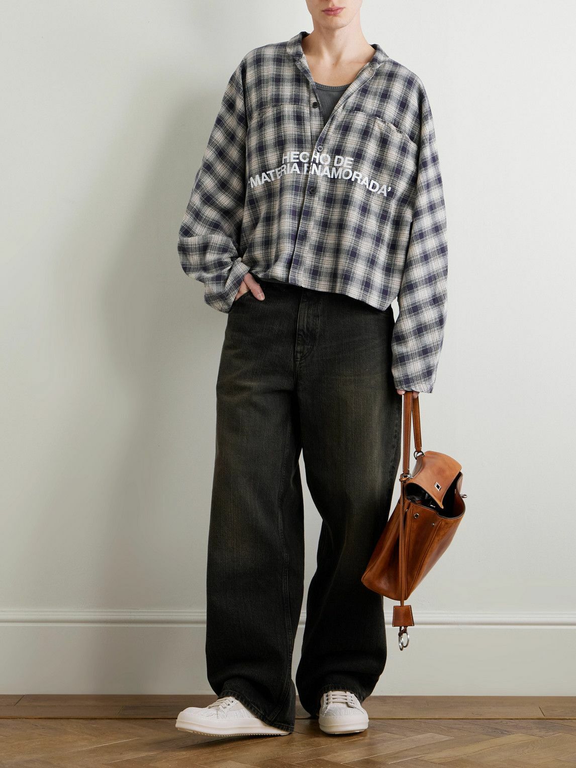 RRR123 - Materia Nazarene Oversized Printed Checked Cotton-Flannel