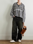 RRR123 - Materia Nazarene Oversized Printed Checked Cotton-Flannel Shirt - Blue