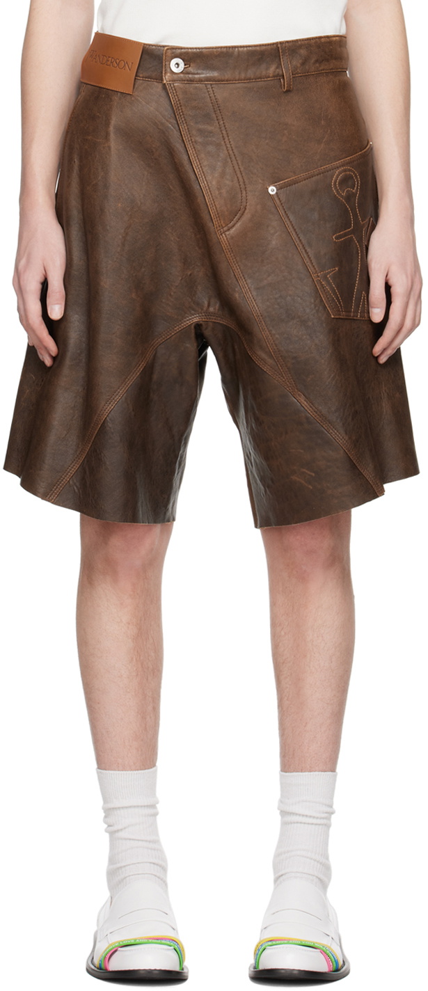 JW Anderson Brown Twisted Leather Shorts JW Anderson