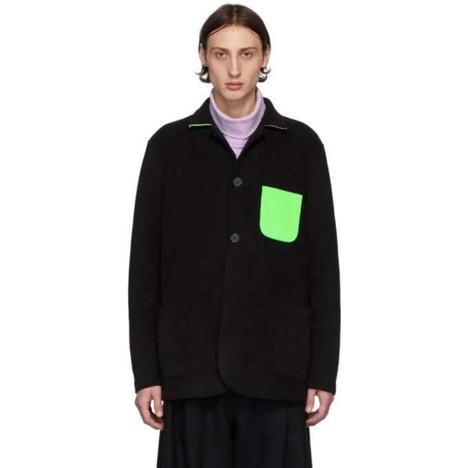 Photo: Harris Wharf London Black and Green Polaire Dropped Shoulders Jacket