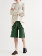 THE ELDER STATESMAN - Wide-Leg Cashmere-Jacquard Drawstring Shorts - Green