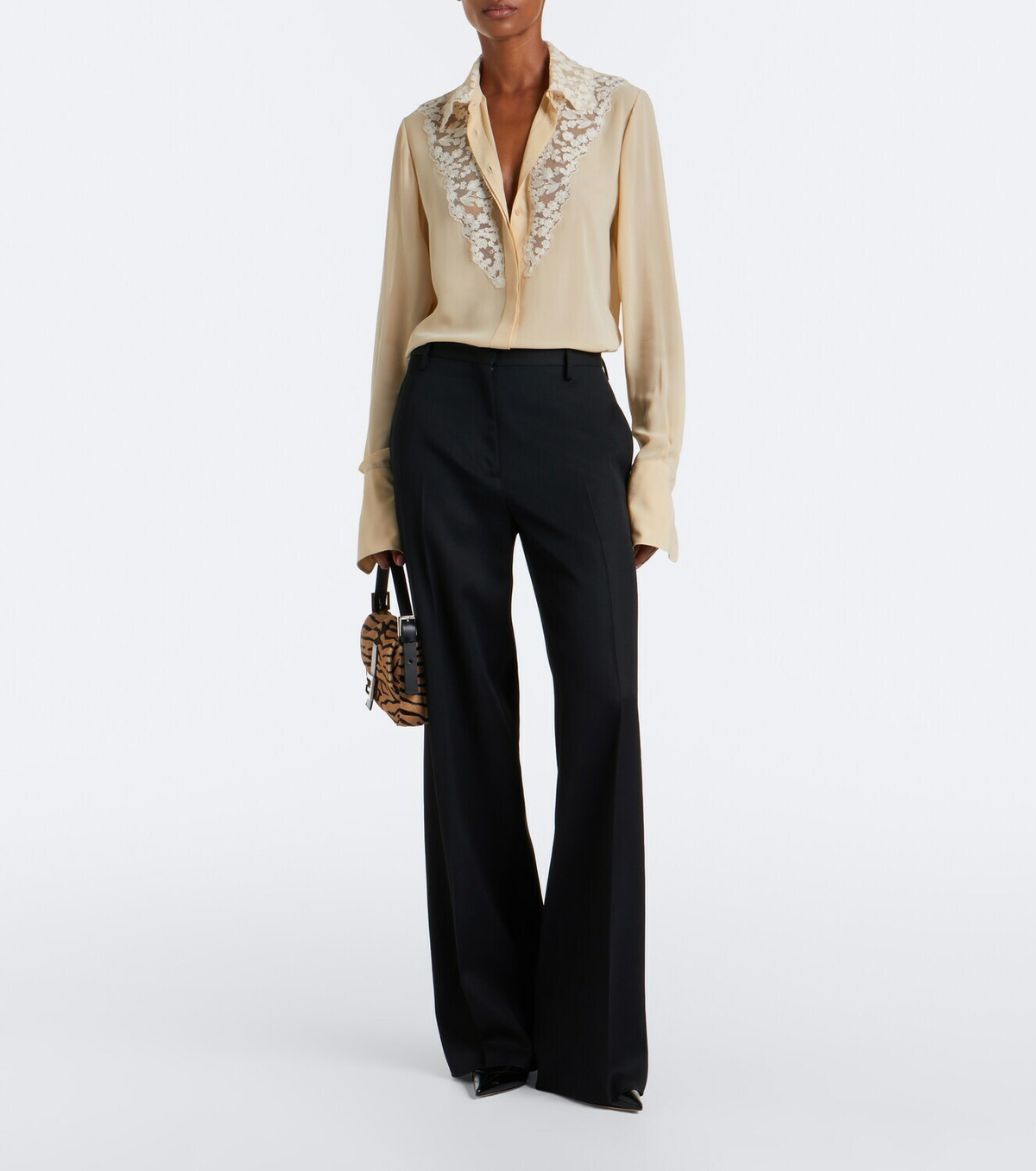 Fendi Lace-trimmed silk georgette shirt