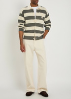 Ami Paris Logo-appliquéd Striped Fine-knit Cotton Shirt White
