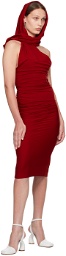 SELASI Red Ruched Midi Dress