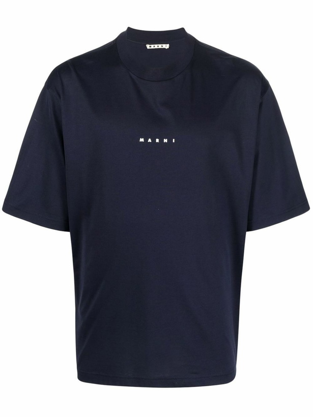Photo: Marni Blue Logo-Print Cotton T-Shirt