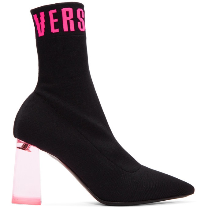 Photo: Versus Black and Pink Plexiglass Heel Sock Boots