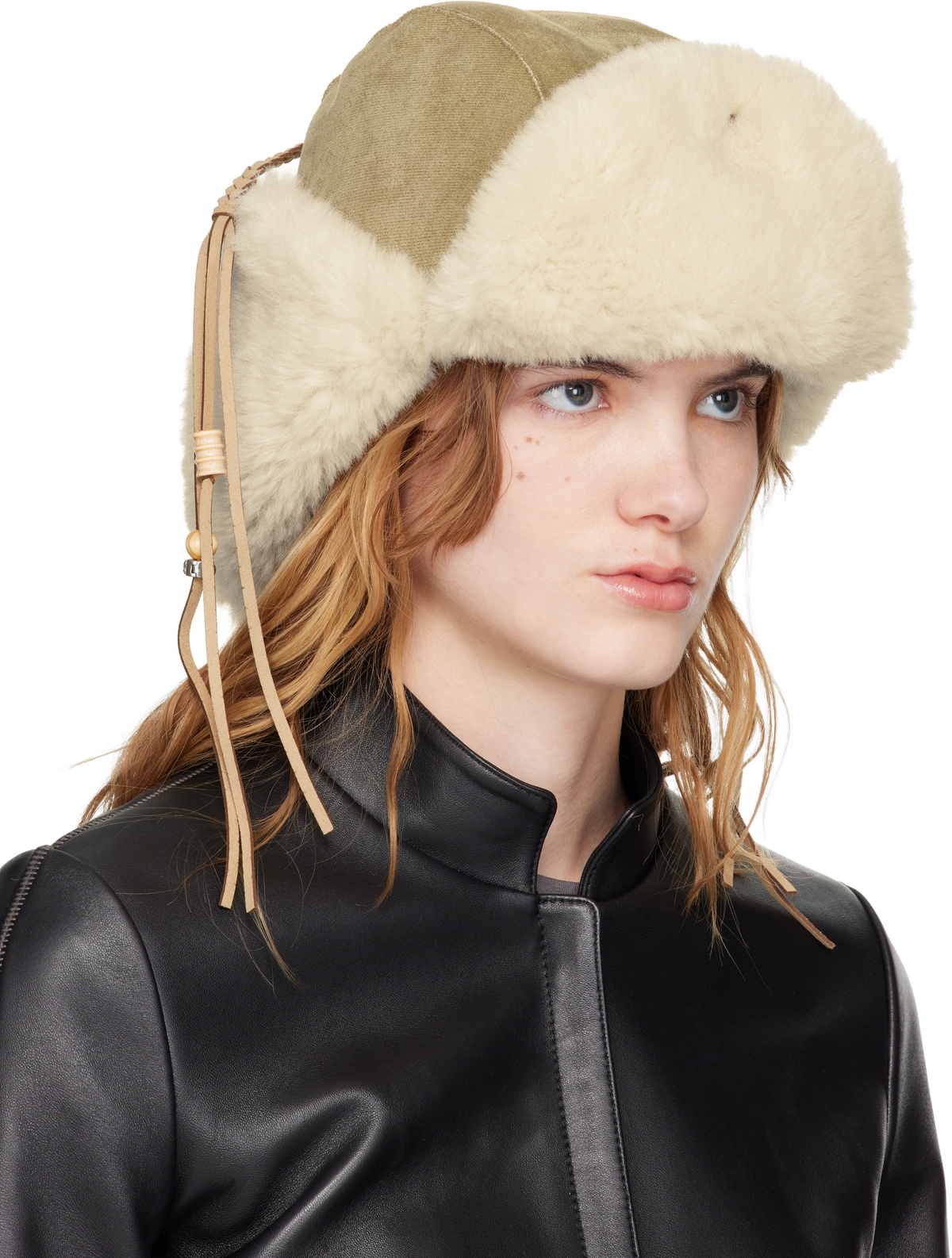 OPEN YY Tan Braided Faux-Shearling Trapper Hat