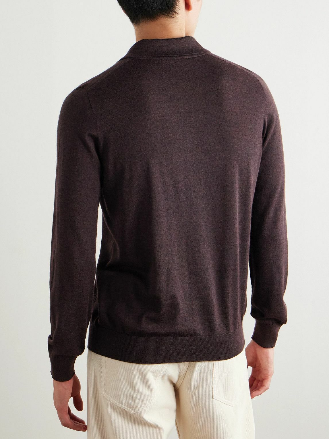 Purdey - Logo-Embroidered Wool Polo Shirt - Brown