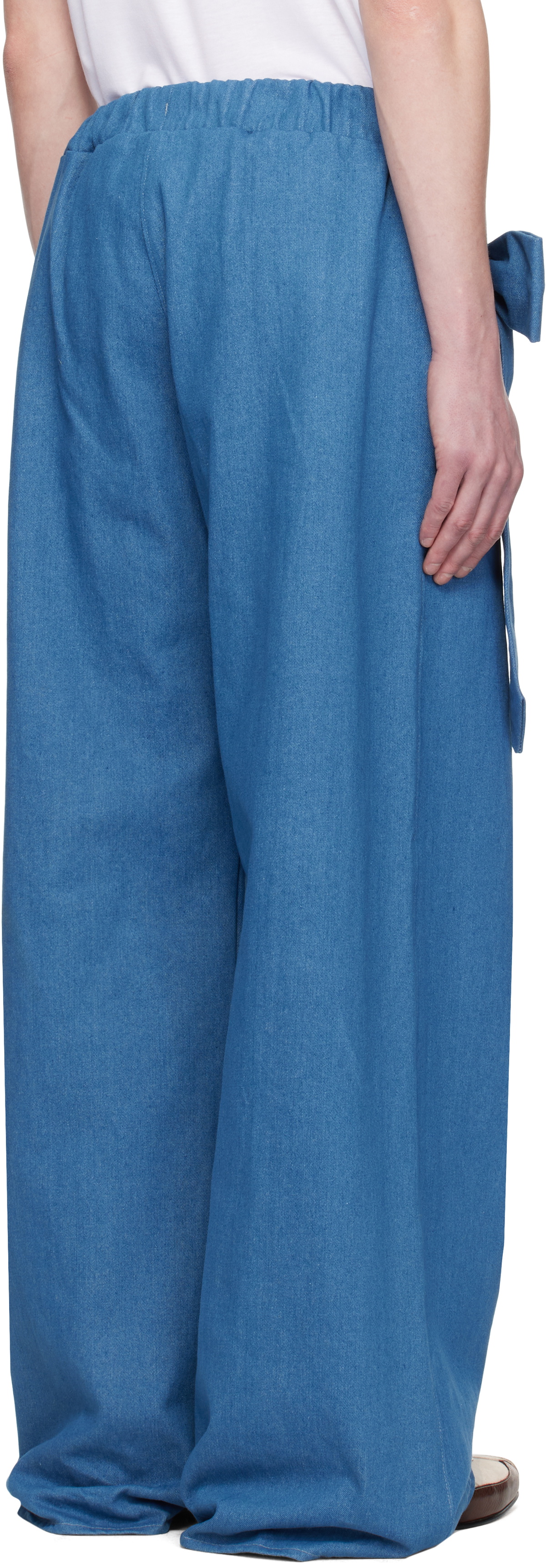 ANDREJ GRONAU Blue Bow Ribbon Denim Sweatpants