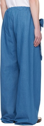 ANDREJ GRONAU Blue Bow Ribbon Denim Sweatpants
