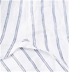 Beams F - Grandad-Collar Striped Linen Shirt - White