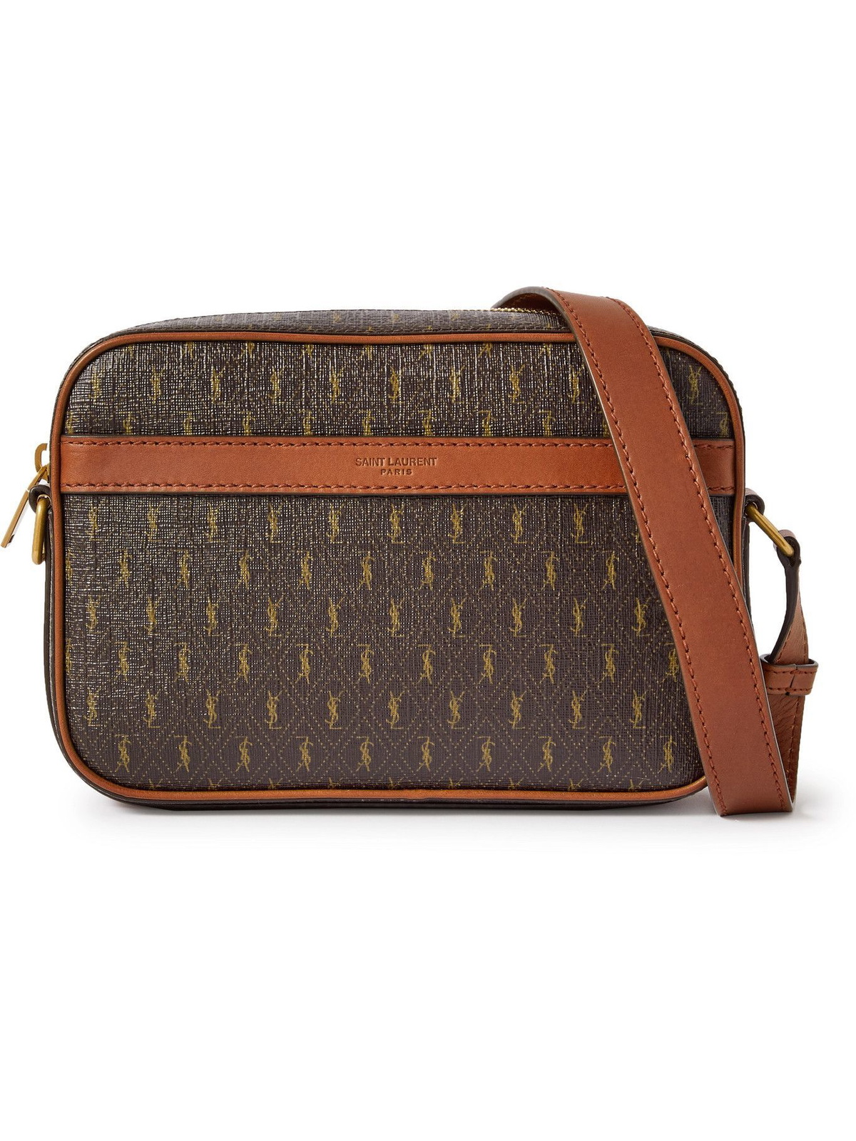 Leather-Trimmed Monogrammed Coated-Canvas Messenger Bag