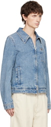 AMI Paris Blue Cotton Ami De Coeur Zipped Denim Jacket