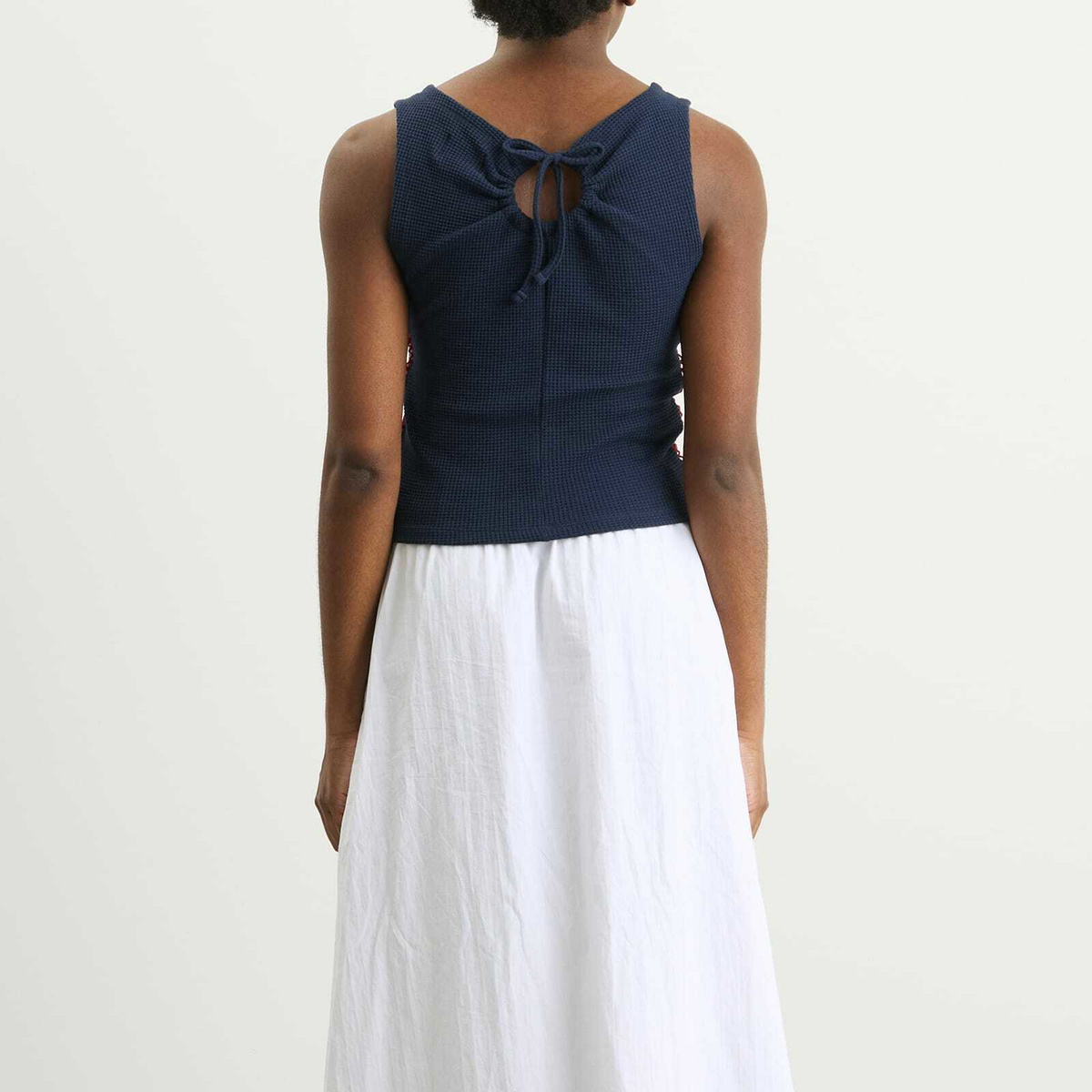 Damson Madder Women's Devon Pointelle Polo Top in Navy