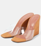 Amina Muaddi Lupita Half Glass PVC and suede wedge mules