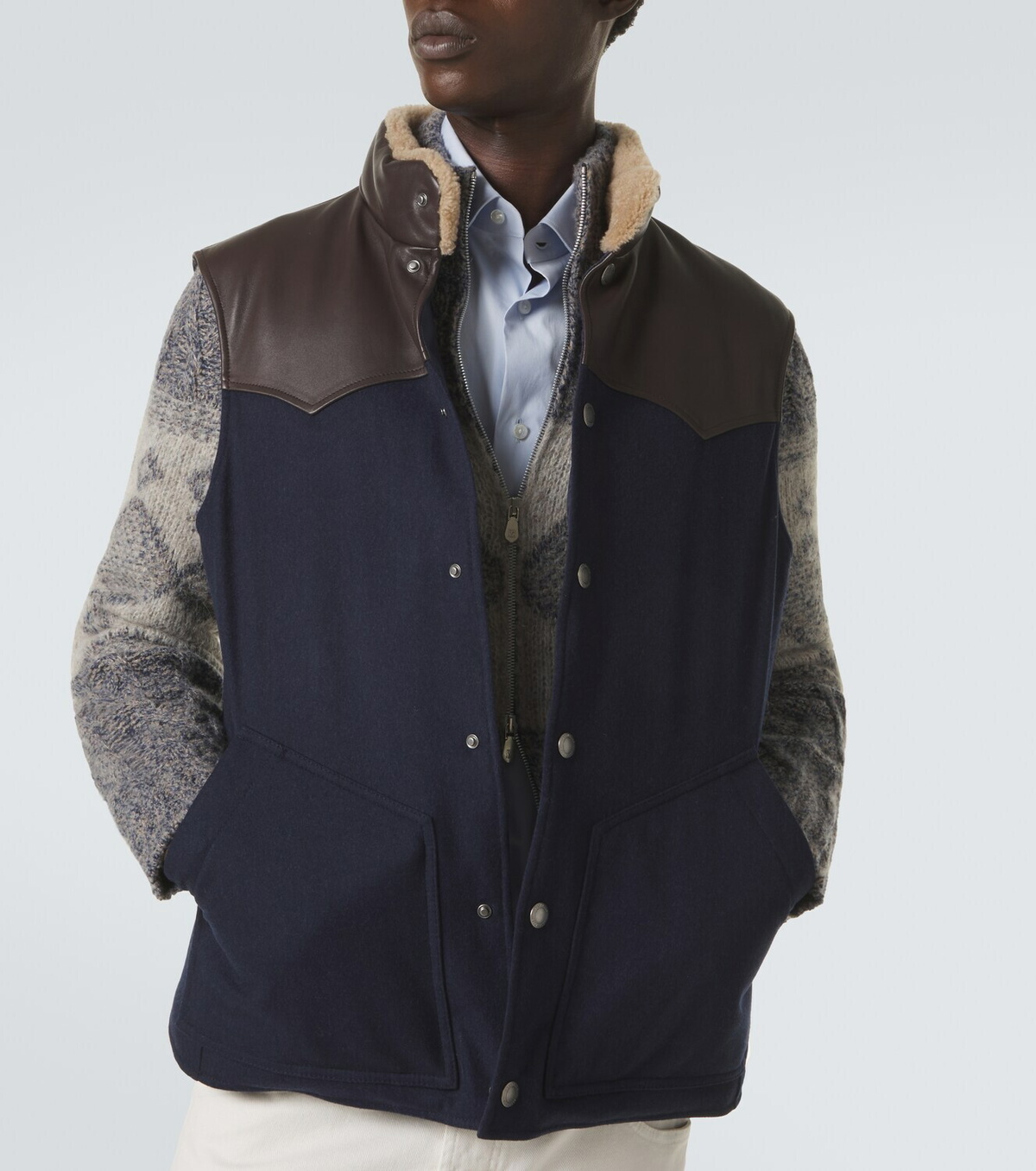Brunello Cucinelli Shearling-trimmed wool vest