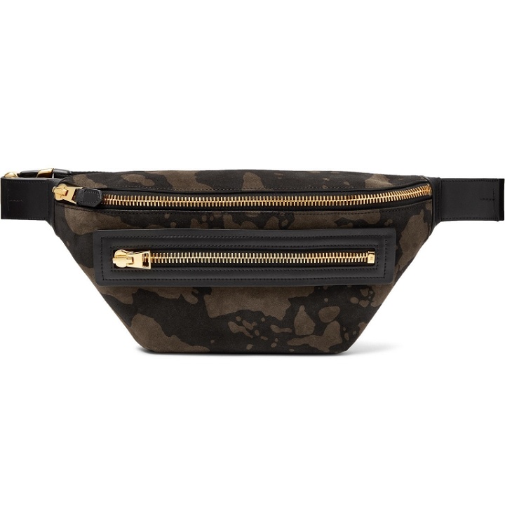 Photo: TOM FORD - Leather-Trimmed Camouflage-Print Suede Belt Bag - Green