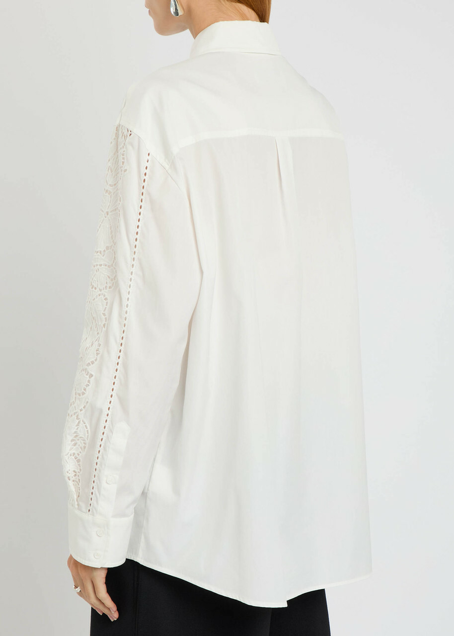 Weekend Max Mara Elmi Floral-embroidered Cotton-poplin Shirt White