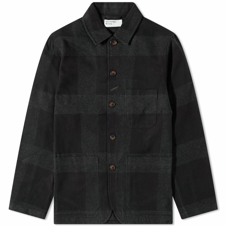 Photo: Universal Works Men's Messi Check Bakers Chore Jacket in Brown Check