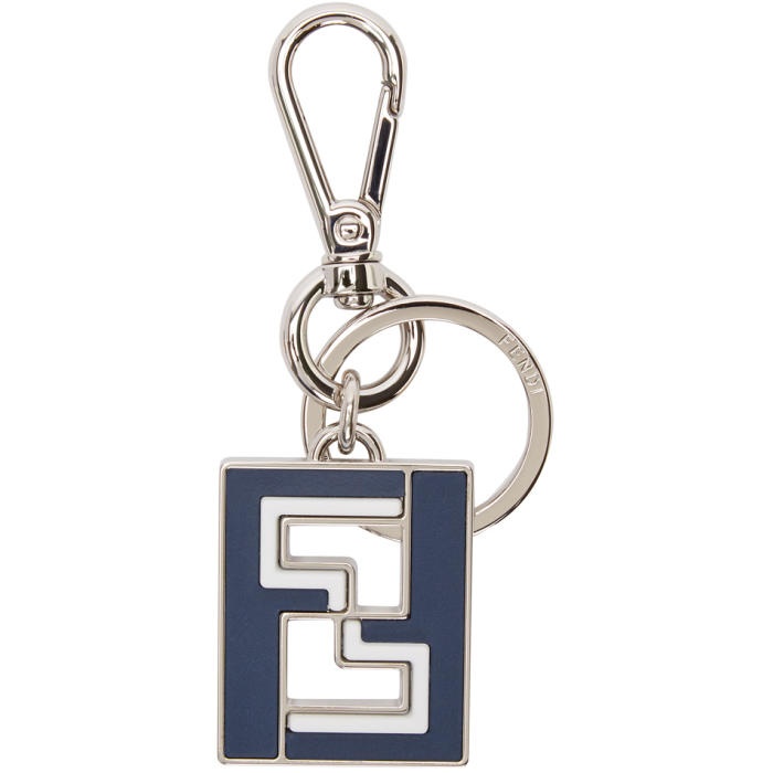 Fendi Navy and Silver Logo Keychain 