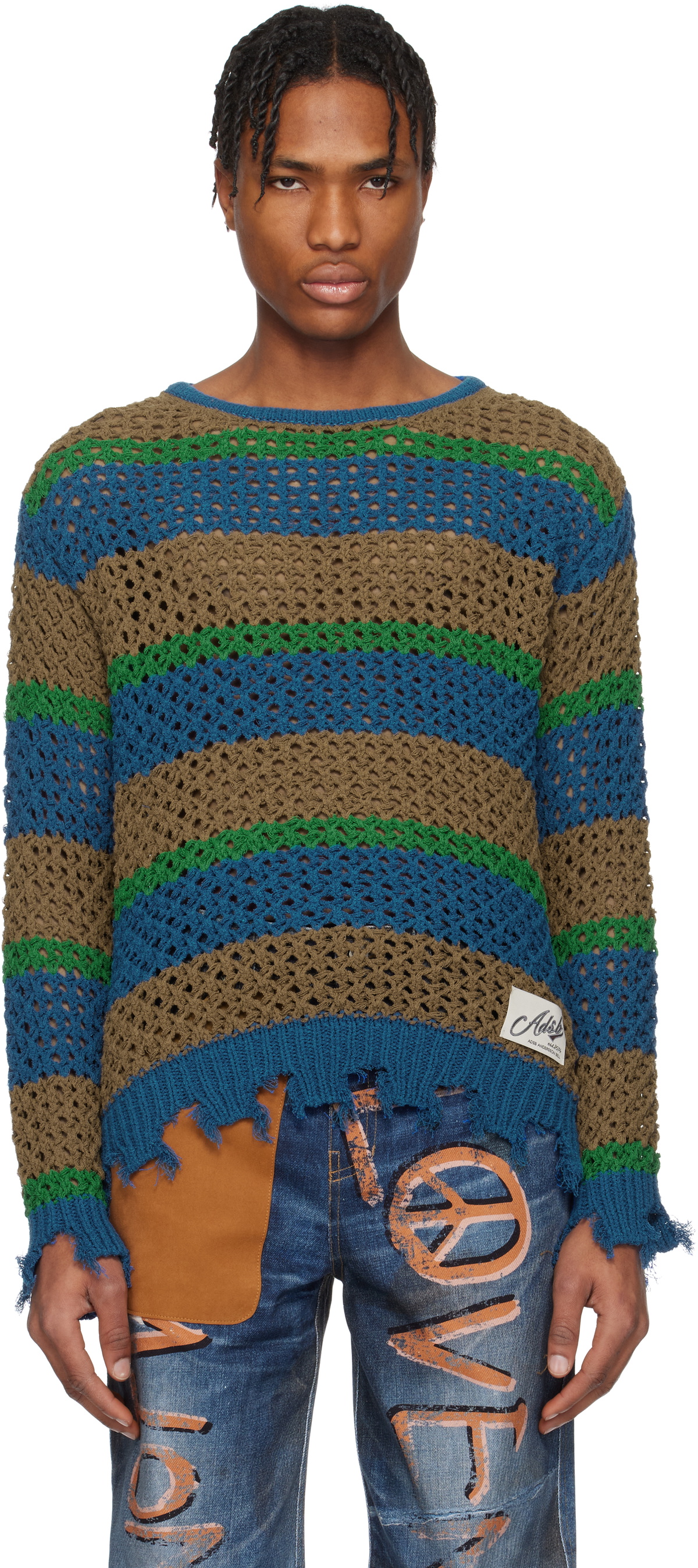 Andersson Bell Blue and Orange Knit Destroyed Sweater