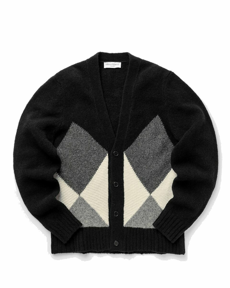 Photo: Officine Générale Miles Sweater Tec Wo Mulitistit Argyle Black - Mens - Zippers & Cardigans