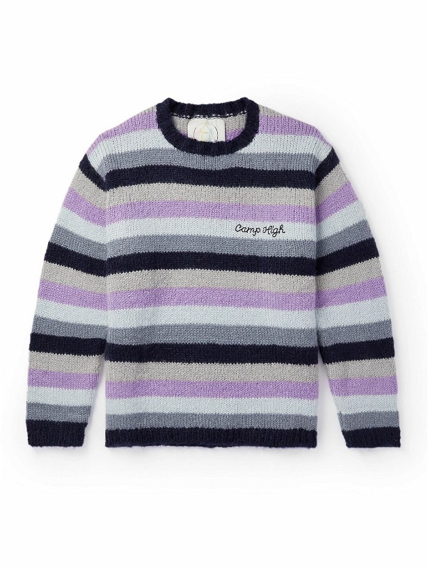 Photo: Camp High - Logo-Embroidered Striped Mohair Sweater - Purple