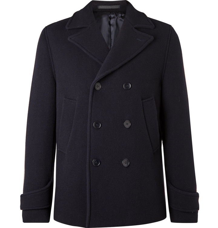 Photo: Officine Générale - Double-Breasted Padded Virgin Wool-Blend Peacoat - Blue