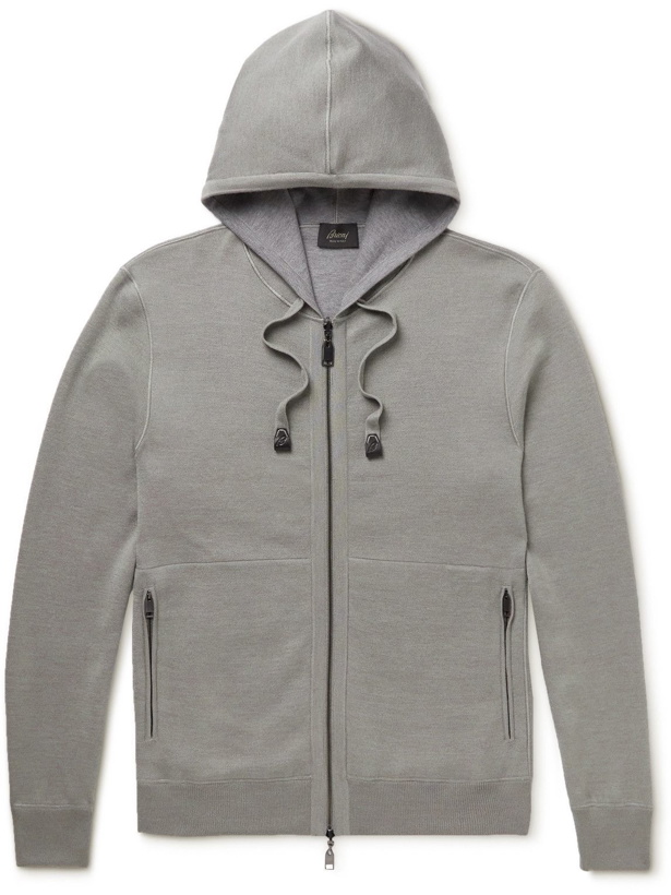 Photo: Brioni - Stretch Cotton, Cashmere and Silk-Blend Zip-Up Hoodie - Gray