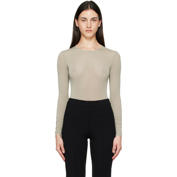 Photo: WARDROBE.NYC Taupe Sheer Bodysuit