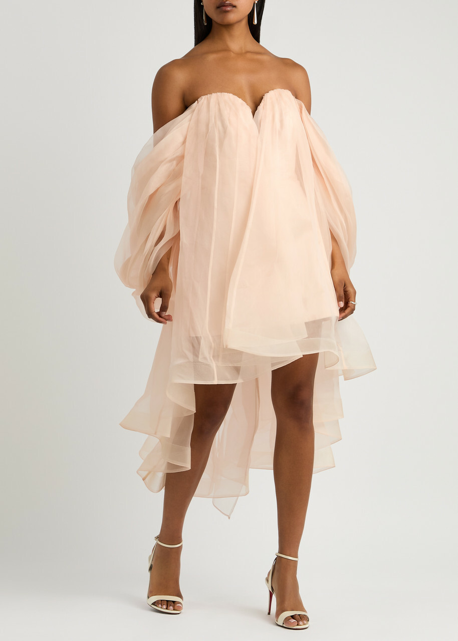 Zimmermann Crush Strapless Silk-organza Mini Dress Peach