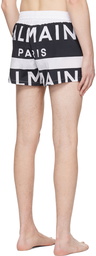 Balmain Black & White Stripe Swim Shorts