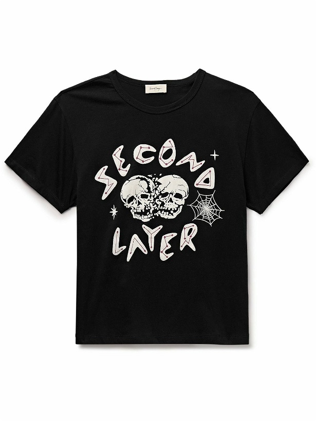 Photo: SECOND / LAYER - Skull Crush Printed Cotton-Jersey T-Shirt - Black