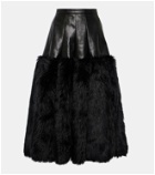 Junya Watanabe Faux fur-trimmed faux leather midi skirt