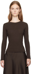 LESET Brown Pointelle Slim Fit Long Sleeve T-shirt