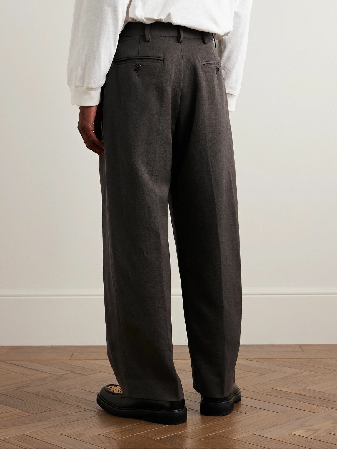 Small Talk - Wide-Leg Pleated Slub Linen and Wool-Blend Trousers - Brown