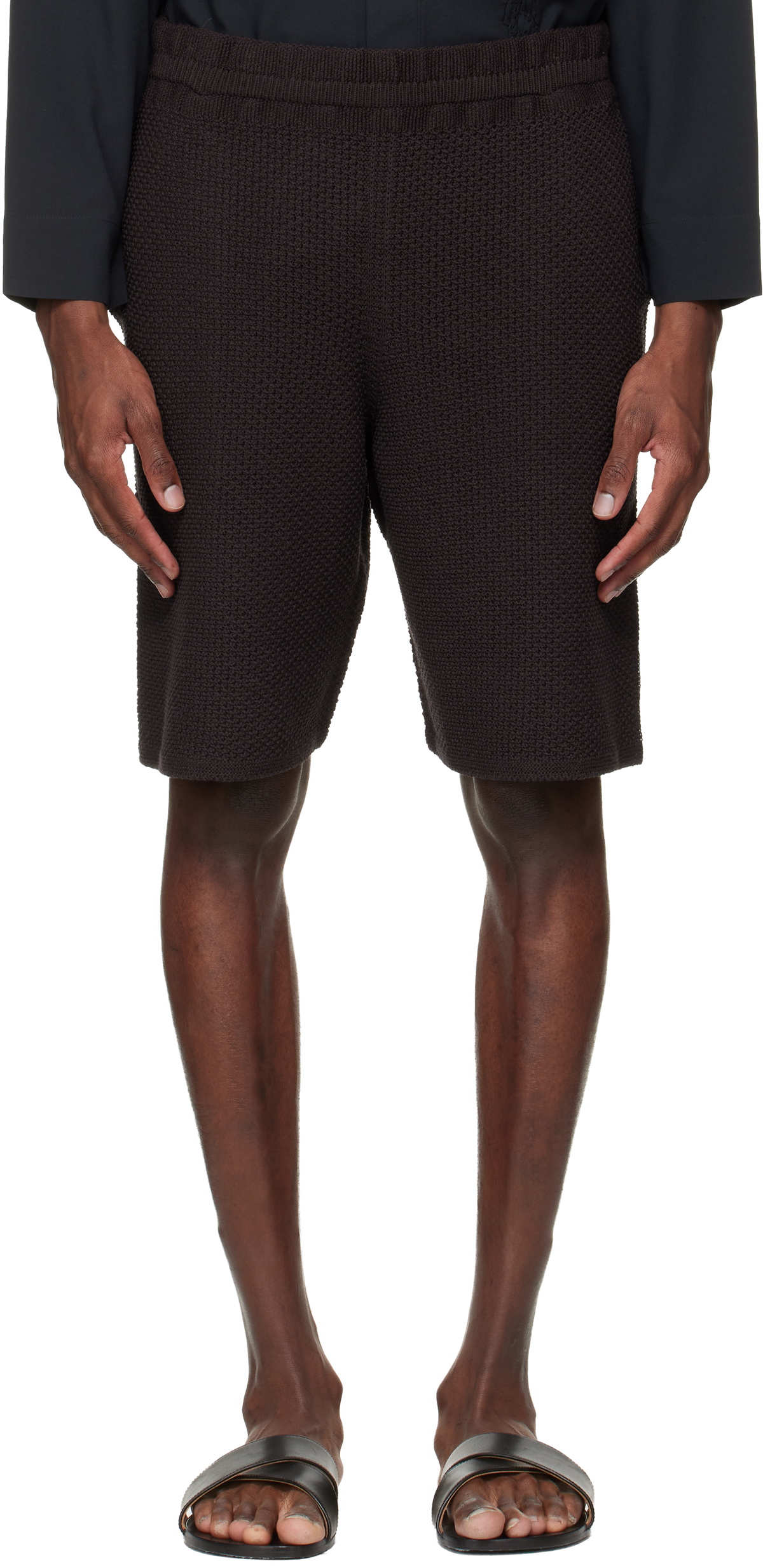 HOMME PLISSÉ ISSEY MIYAKE Brown Rustic Knit Shorts