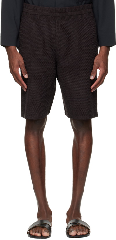 Photo: HOMME PLISSÉ ISSEY MIYAKE Brown Rustic Knit Shorts