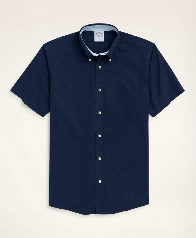 Photo: Brooks Brothers Men's Stretch Regent Regular-Fit Sport Shirt, Non-Iron Short-Sleeve Oxford | Navy