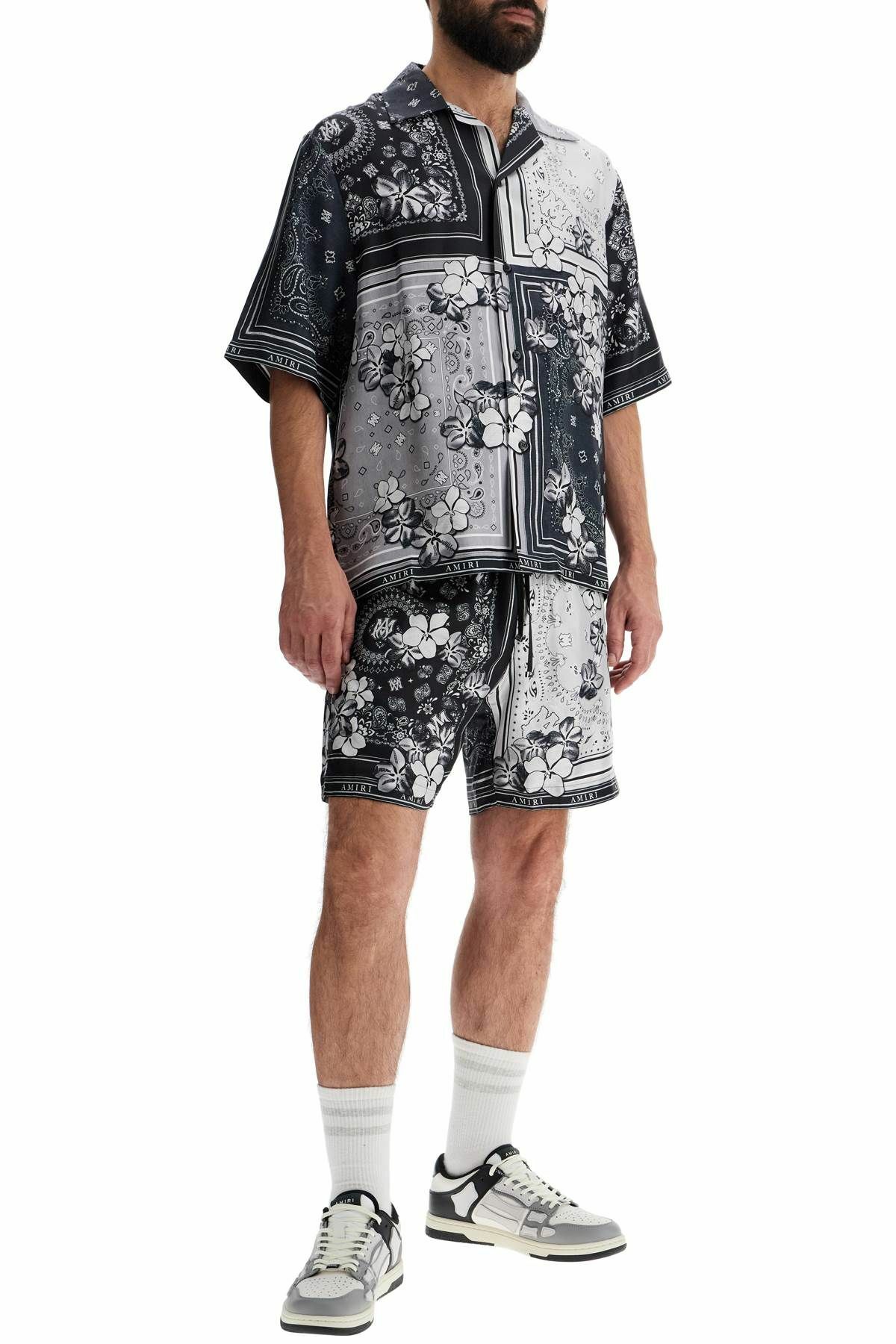 AMIRI silk bandana print bermuda shorts Grey