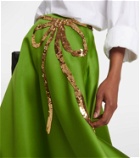 Valentino Embellished duchesse satin midi skirt