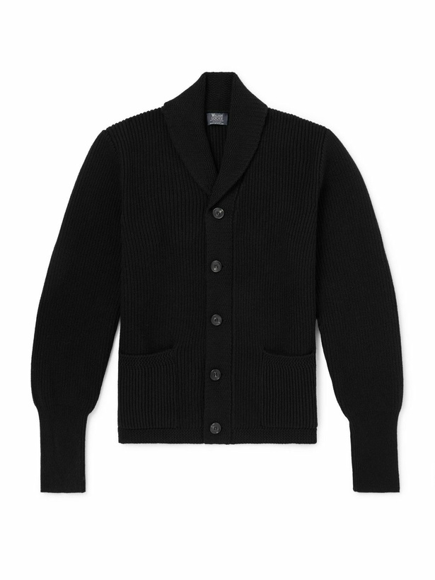 Photo: William Lockie - Duncan Shawl-Collar Ribbed Merino Wool and Cashmere-Blend Cardigan - Black