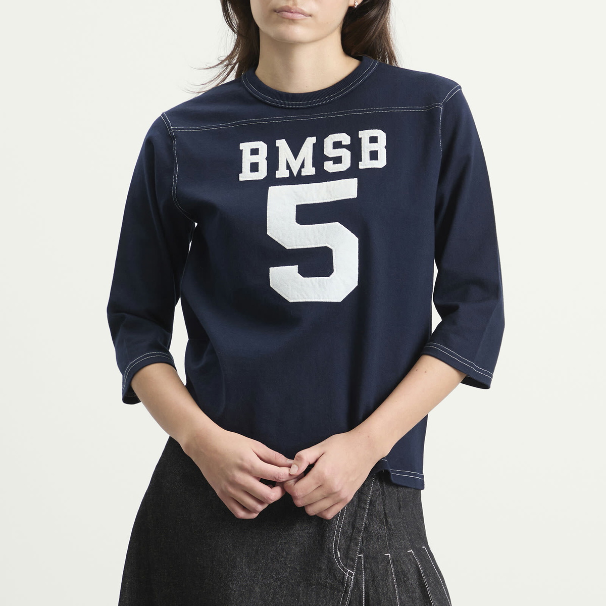 Beams Boy Women's 3/4 Sleeve Football T-Shirt in Navy