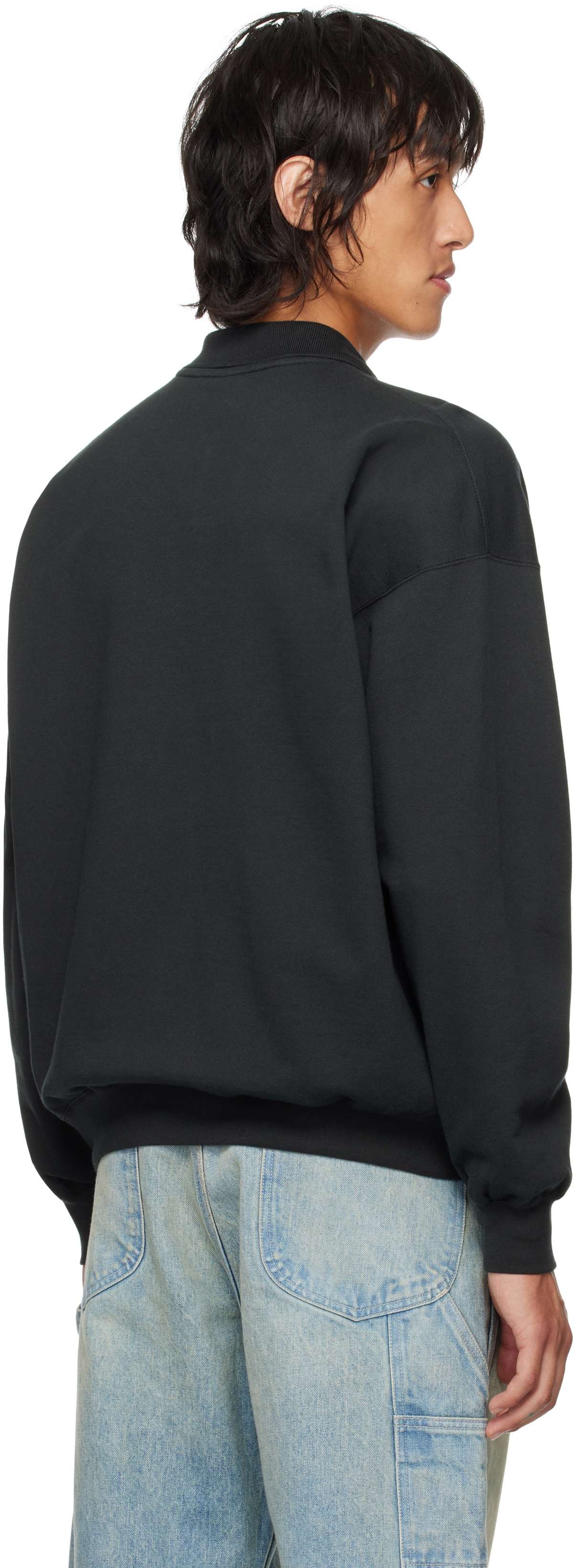 トップス AURALEE PIMA LIGHT SWEAT POLO BLACK 4 AURALEE Black Pima Light Sweat Polo Auralee