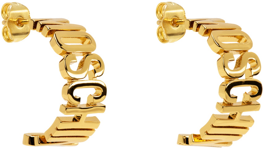 Moschino Gold Lettering Logo Small Earrings