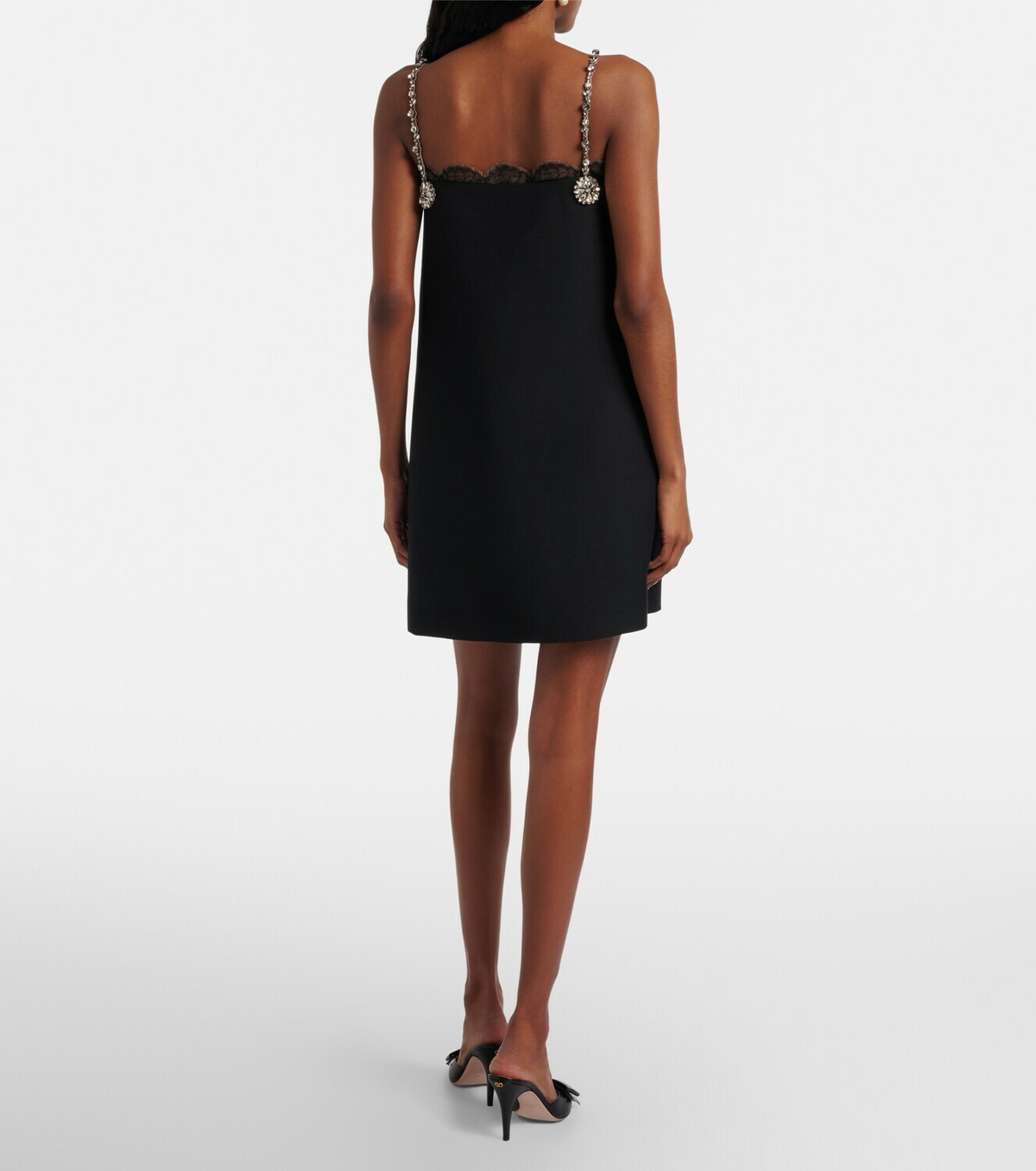 Valentino Crepe Couture embellished lace-trimmed minidress