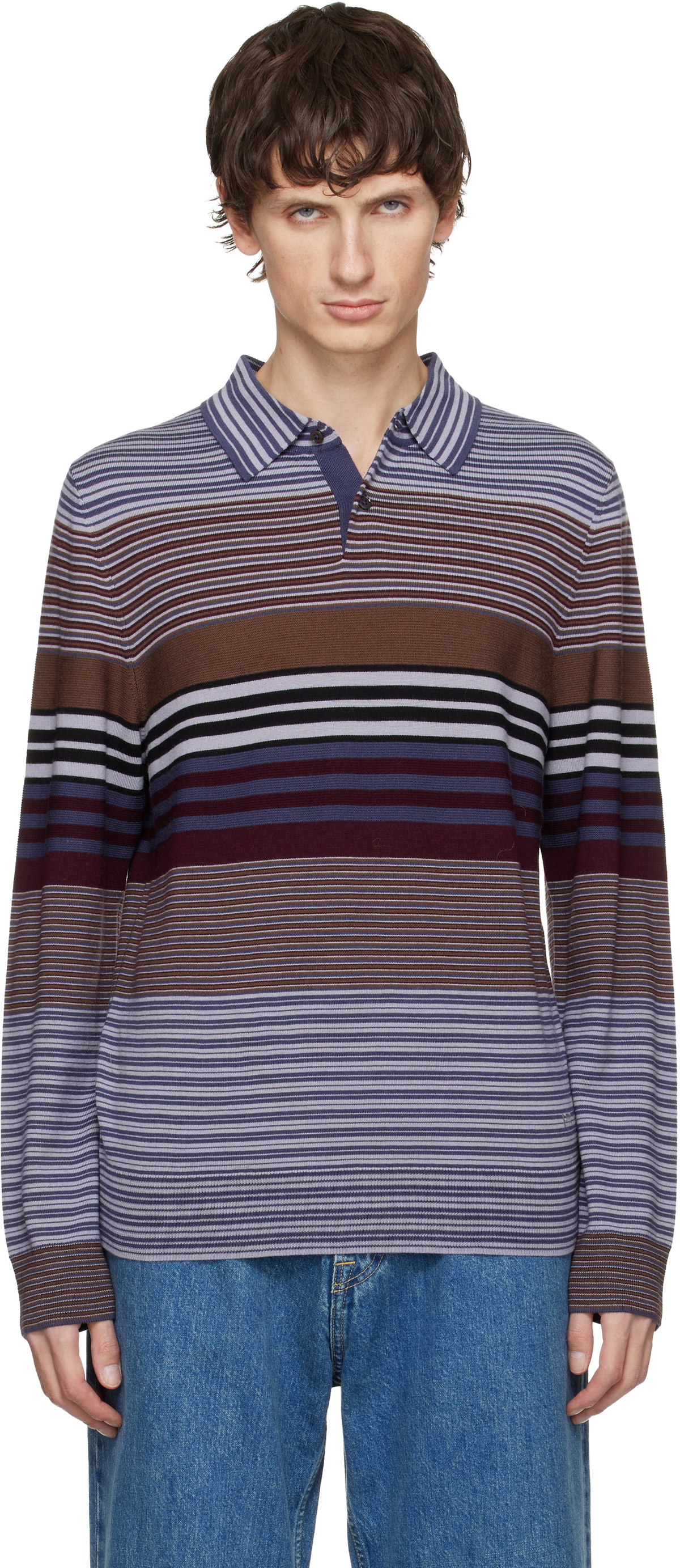 PS by Paul Smith Purple Merino Wool Stripe Long-Sleeve Polo