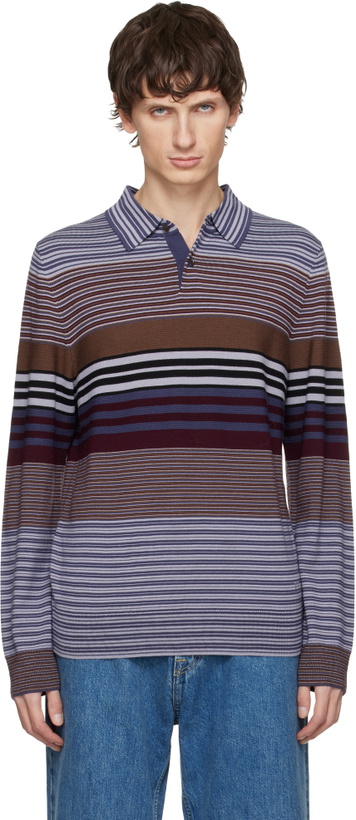 Photo: PS by Paul Smith Purple Merino Wool Stripe Long-Sleeve Polo