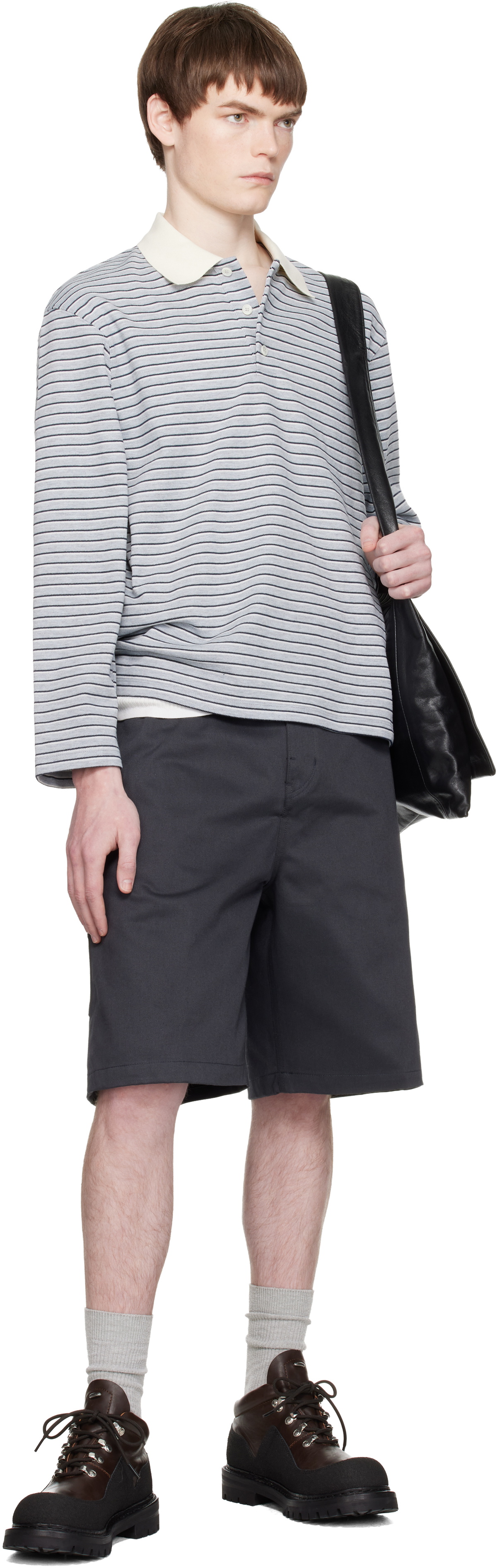 COOR Navy Cotton Blend Stitch Pointed Bermuda Shorts